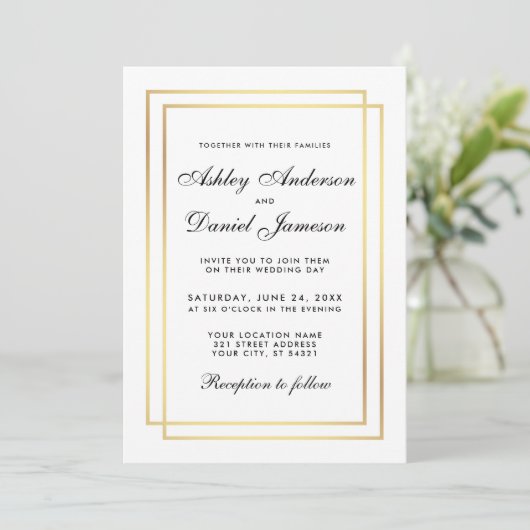 Elegant Modern Wedding Black and White Uitnodiging (Staand voorkant)