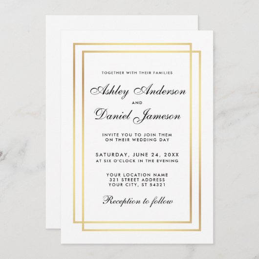 Elegant Modern Wedding Black and White Uitnodiging (Voorkant / Achterkant)