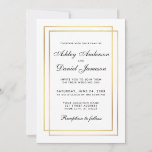 Elegant Modern Wedding Black and White Uitnodiging