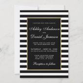 Elegant Modern Wedding Black White Striped Invite Kaart (Voorkant)