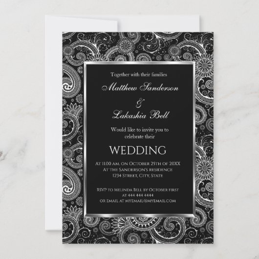 Elegant Modern Wedding Black White Uitnodiging (Voorkant)