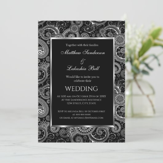 Elegant Modern Wedding Black White Uitnodiging (Staand voorkant)