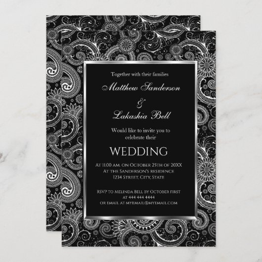Elegant Modern Wedding Black White Uitnodiging (Voorkant / Achterkant)