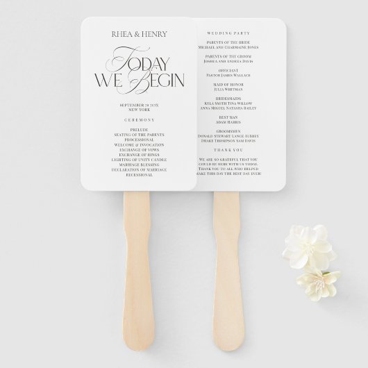 Elegant Modern Wedding Ceremony Program  Handwaaier (Voorkant en achterkant)