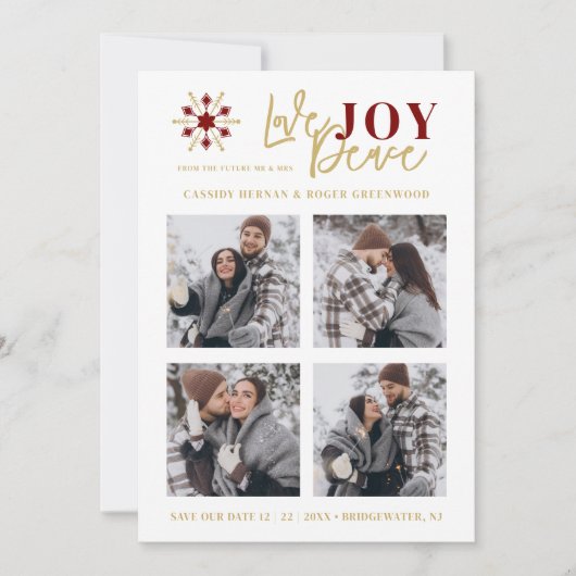 Elegant Modern Wedding Christmas Four Photos Save The Date (Voorkant)