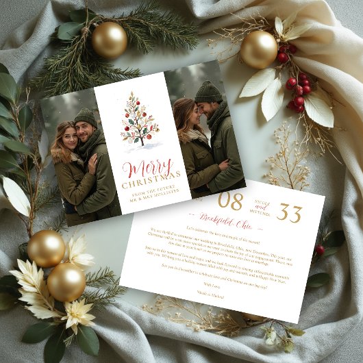 Elegant Modern Wedding Christmas Tree 2-Photos Save The Date