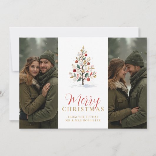 Elegant Modern Wedding Christmas Tree 2-Photos Save The Date (Voorkant)
