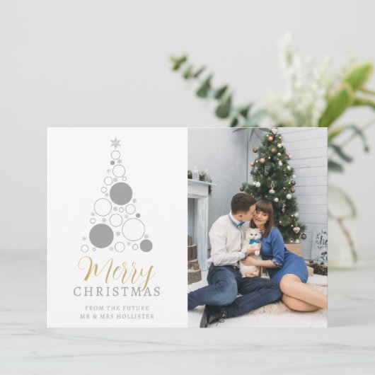 Elegant Modern Wedding Christmas Tree Save The Date (Staand voorkant)