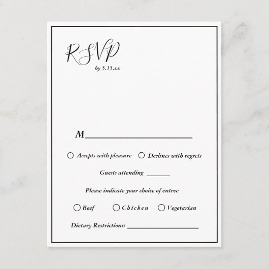 Elegant Modern Wedding Dietary Restrictions RSVP Informatiekaartje (Voorkant)