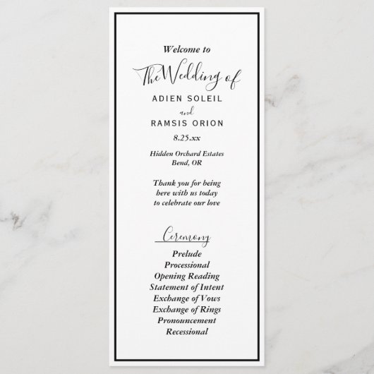 Elegant Modern Wedding Flat Program Programmakaart (Voorkant)