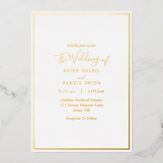Elegant Modern Wedding Gold Foil Uitnodiging (Voorkant)
