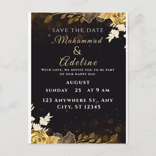 Elegant Modern Wedding Invite – Black & White Briefkaart (Voorkant)