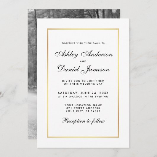 Elegant Modern Wedding Invite - Black White Foto Kaart (Voorkant / Achterkant)