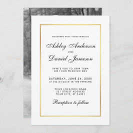 Elegant Modern Wedding Invite - Black White Foto Kaart