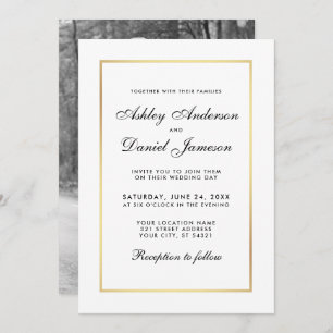 Elegant Modern Wedding Invite - Black White Foto Kaart
