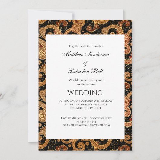 Elegant Modern Wedding Paisley White Uitnodiging (Voorkant)