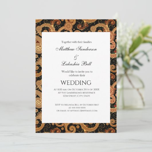 Elegant Modern Wedding Paisley White Uitnodiging (Staand voorkant)