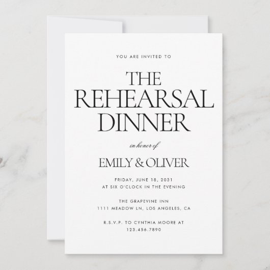 Elegant Modern Wedding Rehearsal Dinner Kaart (Voorkant)