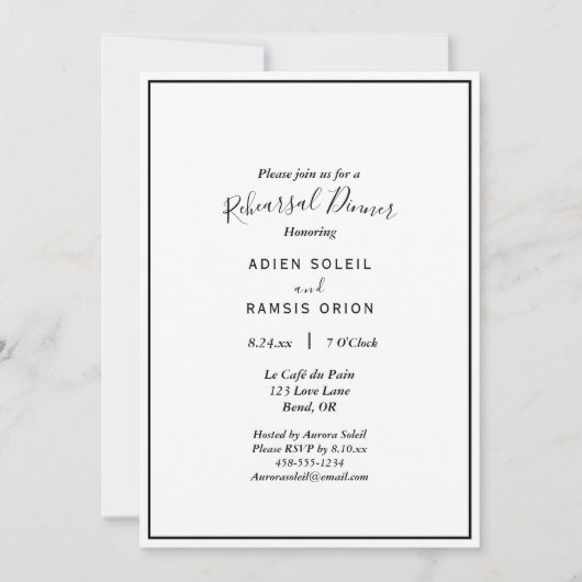Elegant Modern Wedding Rehearsal Dinner Kaart (Voorkant)