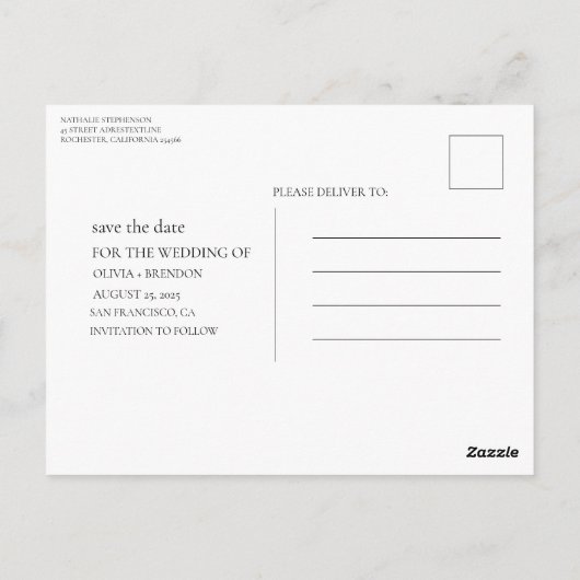 Elegant modern wedding Save The Date postcard Briefkaart (Achterkant)
