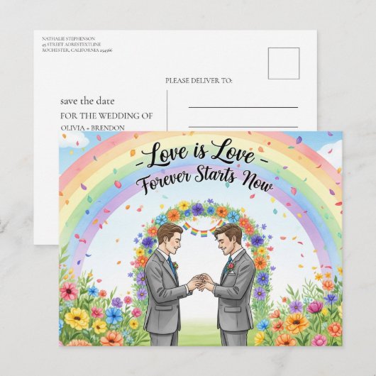 Elegant modern wedding Save The Date postcard Briefkaart (Voorkant / Achterkant)