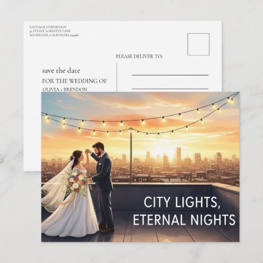 Elegant modern wedding Save The Date postcard Briefkaart (Voorkant / Achterkant)