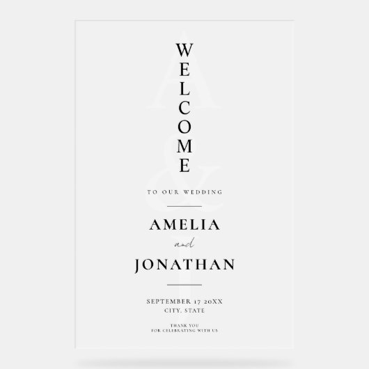 Elegant Modern Wedding Welkom Acryl Bord (Voorkant)