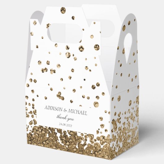 Elegant Modern Weiß-Gold Splatter Hochzeit Bedankdoosjes (Geopend)