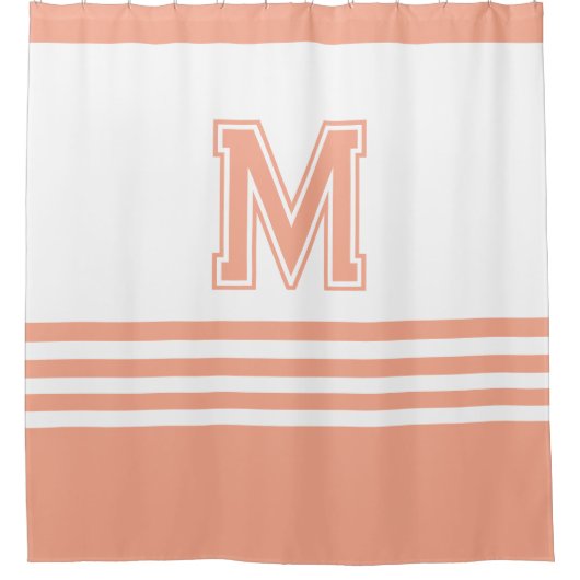 Elegant Modern  Whit& Peach Initial Monogram Douchegordijn (Voorkant)