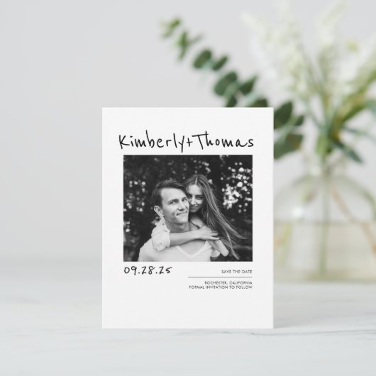 Elegant Modern White Bewaar de datumfoto Save The Date (Staand voorkant)