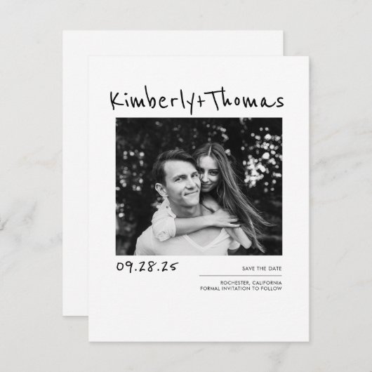 Elegant Modern White Bewaar de datumfoto Save The Date (Voorkant / Achterkant)