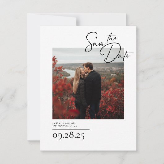 Elegant Modern White Bewaar de datumfoto Save The Date (Voorkant)