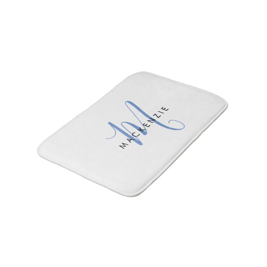 Elegant modern White Blue Script Monogram Badmat (Gekanteld)