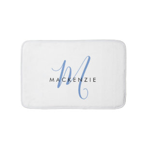 Elegant modern White Blue Script Monogram Badmat