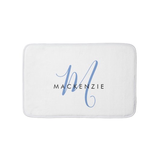 Elegant modern White Blue Script Monogram Badmat (Voorkant)