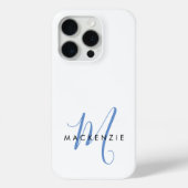 Elegant modern White Blue Script Monogram Case-Mate iPhone Case (Achterkant)