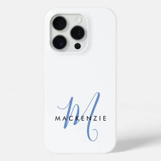 Elegant modern White Blue Script Monogram Case-Mate iPhone Case (Achterkant)