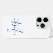 Elegant modern White Blue Script Monogram Case-Mate iPhone Case (Achterkant (horizontaal))
