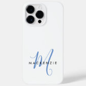 Elegant modern White Blue Script Monogram Case-Mate iPhone Case (Achterkant)