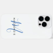 Elegant modern White Blue Script Monogram Case-Mate iPhone Case (Achterkant (horizontaal))