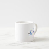 Elegant modern White Blue Script Monogram Espresso Kop (Voorkant rechts)