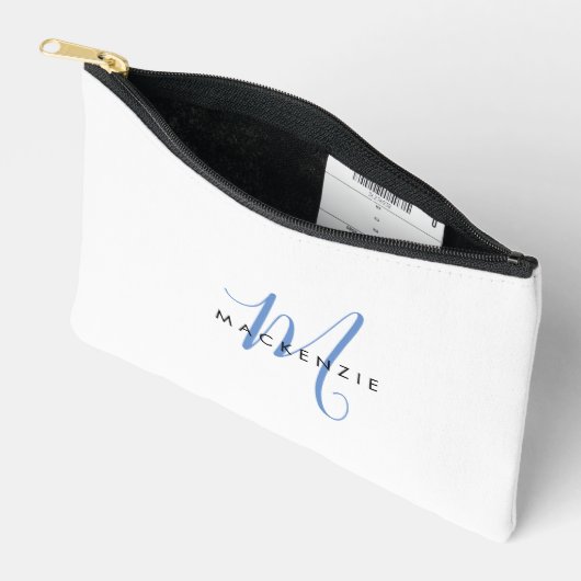 Elegant modern White Blue Script Monogram Etui (Open)