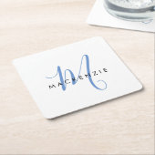 Elegant modern White Blue Script Monogram Kartonnen Onderzetters (Schuin)