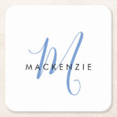 Elegant modern White Blue Script Monogram Kartonnen Onderzetters (Voorkant)