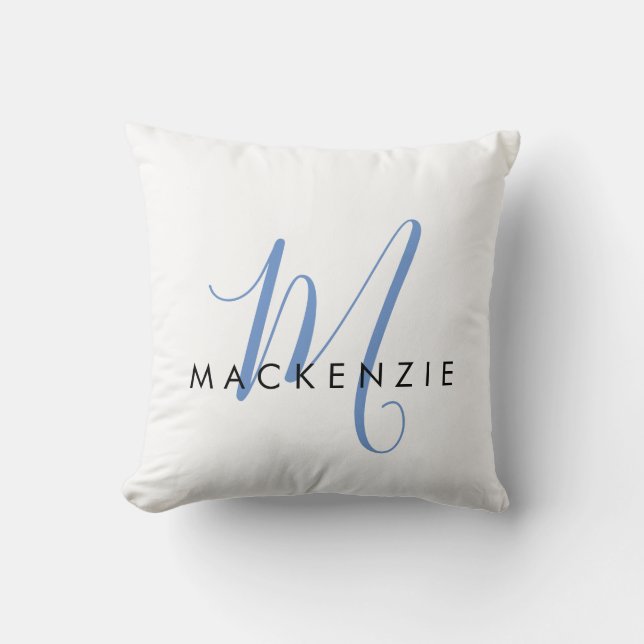 Elegant modern White Blue Script Monogram Kussen (Voorkant)