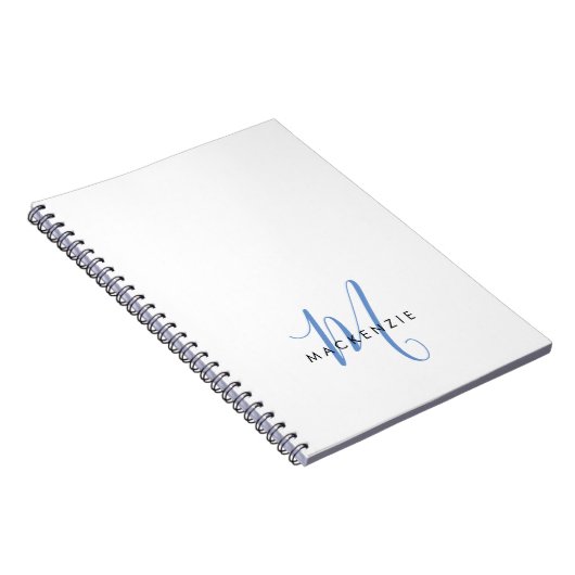 Elegant modern White Blue Script Monogram Notitieboek (Rechterzijde)