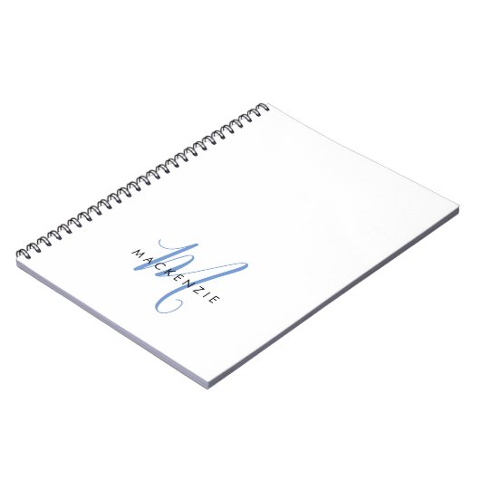Elegant modern White Blue Script Monogram Notitieboek (Linkerzijde)