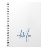 Elegant modern White Blue Script Monogram Notitieboek (Voorkant)