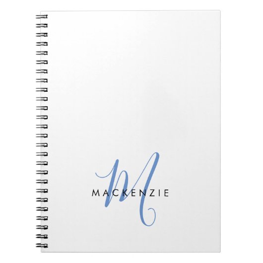 Elegant modern White Blue Script Monogram Notitieboek (Voorkant)