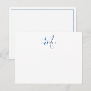 Elegant modern White Blue Script Monogram Notitiekaartje